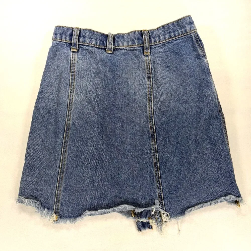 Free People Parker Asymmetrical Wrap Distressed Denim Mini Skirt 25 Summer Boho - Picture 2 of 5